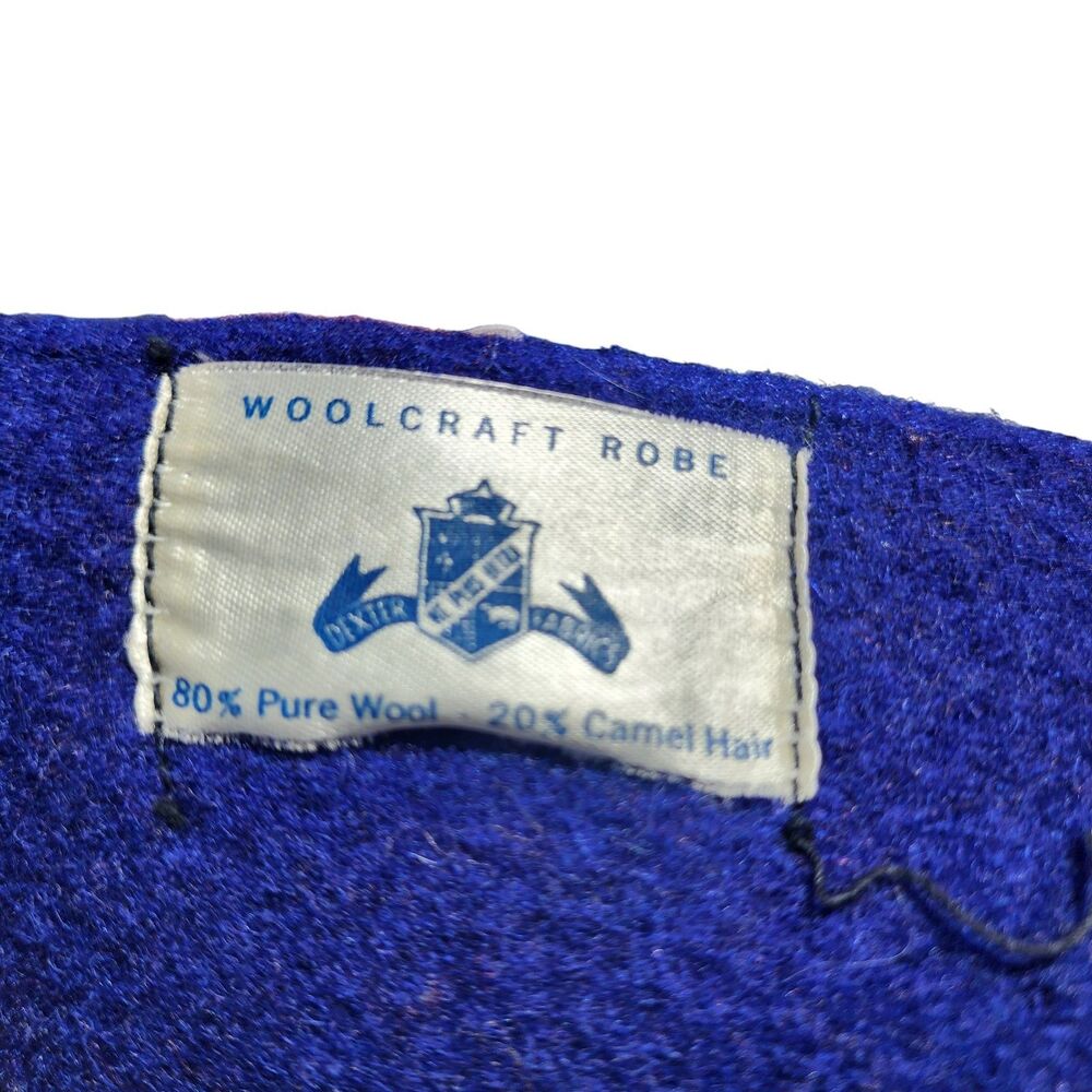 Vintage Woolcraft Robe Plaid Wool Blanket‎ Blue Burgundy Yellow Fringe 66x55 - Picture 3 of 4
